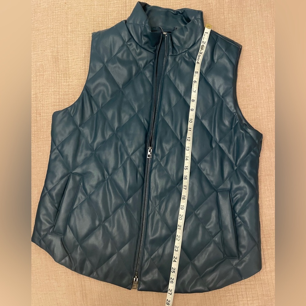 Chico’s Quilted Faux Leather Vest Dark Teal Luxe Layering Piece 12 - Picture 5 of 7
